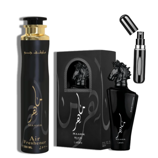Maahir Black Edition + Air Freshener Lataffa EDP 100ml/3.4ozSet 3 pzas Men's Set