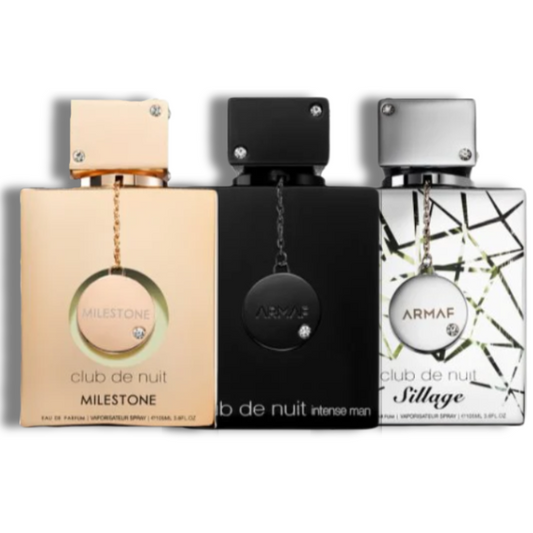 Mini Club de Nuit Intense Man| Sillage| Milestone Armaf EDP 1.0oz Set 3 pzas c/Refillable travel spray