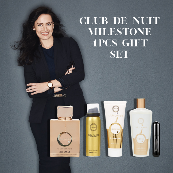 Club de Nuit Milestone Armaf EDP 3.6oz Set 4 pzas c/Refillable travel spray