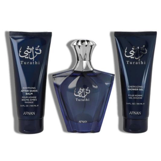 Turathi Blue Afnan EDP 3.4oz Set 3 Pzas c/Refillable travel spray