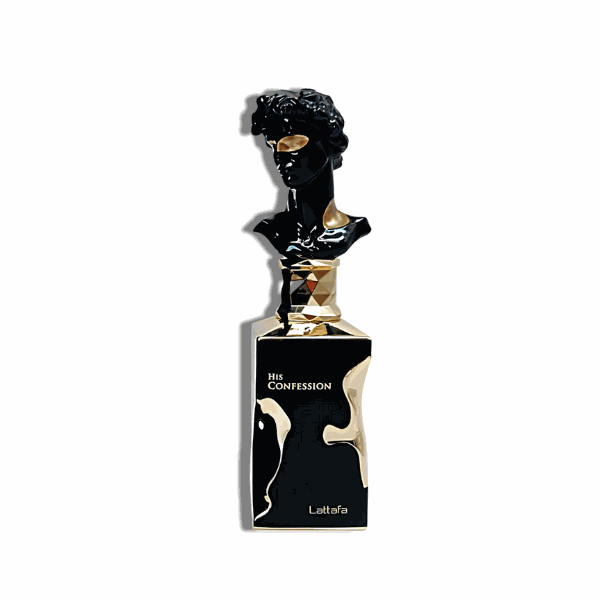 His Confession Lattafa EDP bottle with refillable travel spray, sophisticated men's fragrance, 3.4oz.
